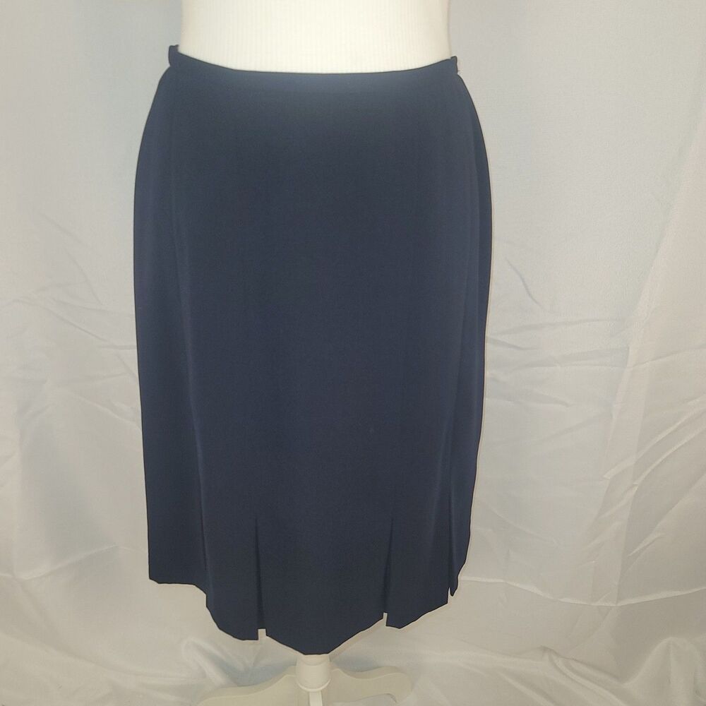 Vintage Norton McNaughton Navy Blue Pleated Midi Skirt Size 6 Dark Academia Goth